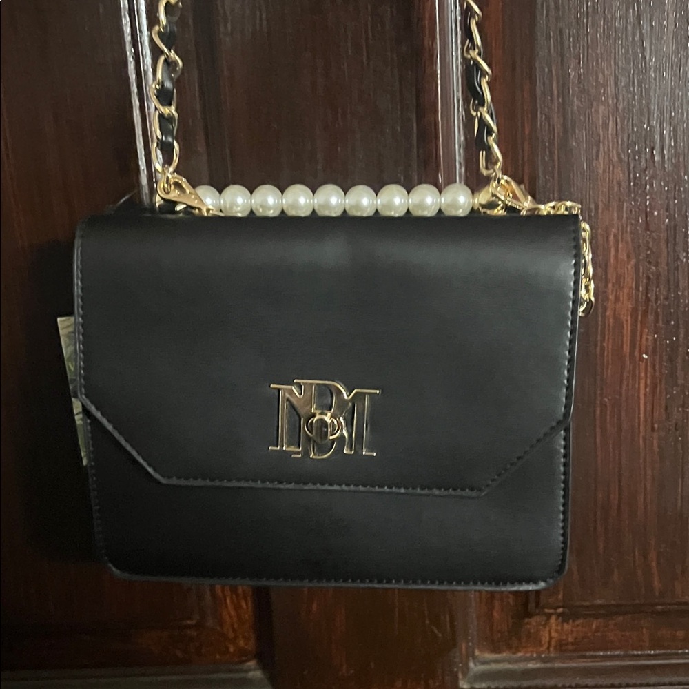 Badgley Mischka Black on Black Double Crossbody Bag with Pearls - Picture 3 of 9